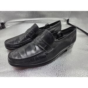 Freeman Loafers Black Leather Slip On Dress Shoes 11 Vintage w/ Stretchers